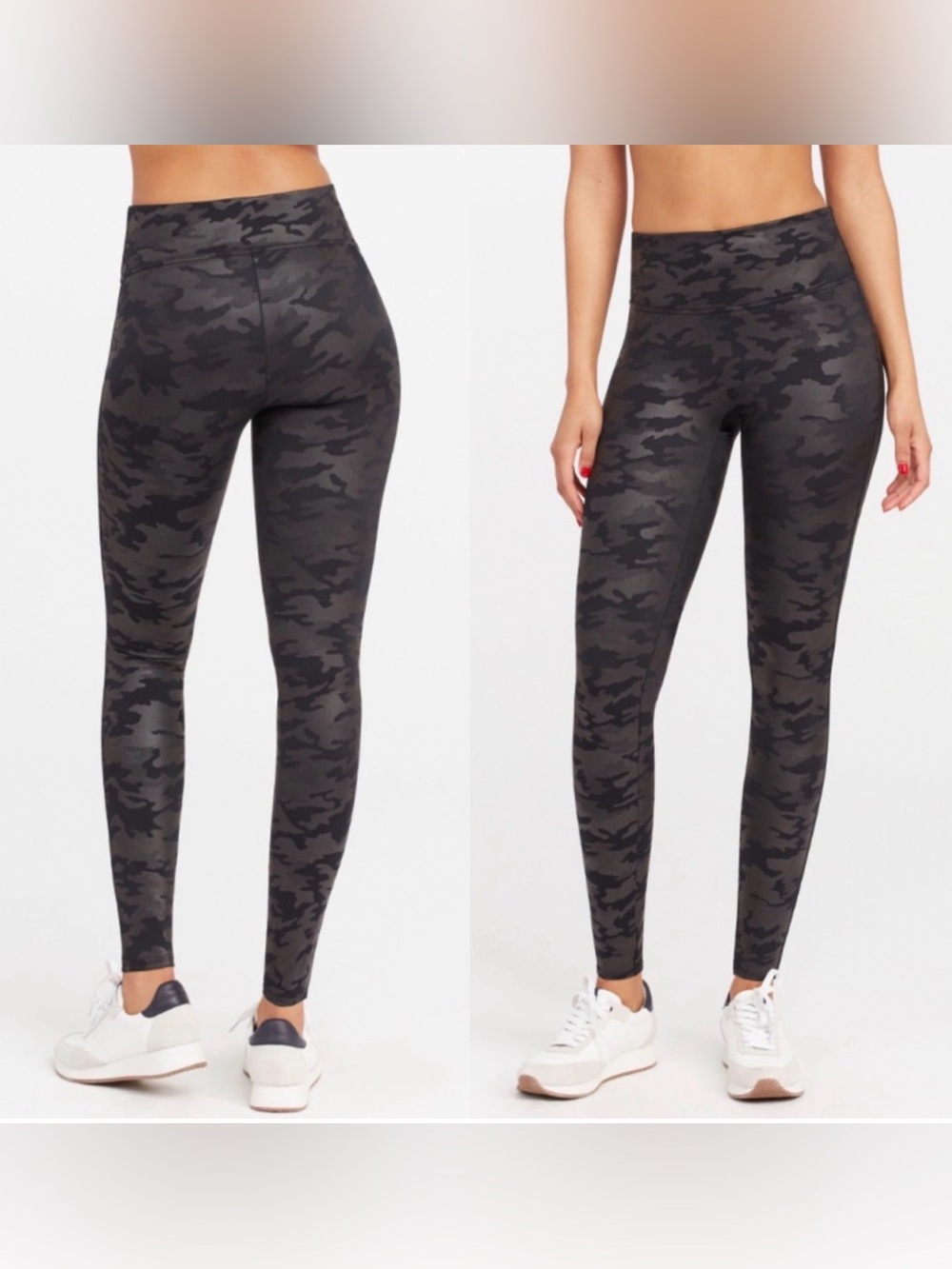 SPANX Faux Leather Camo Leggings - Black & Grey